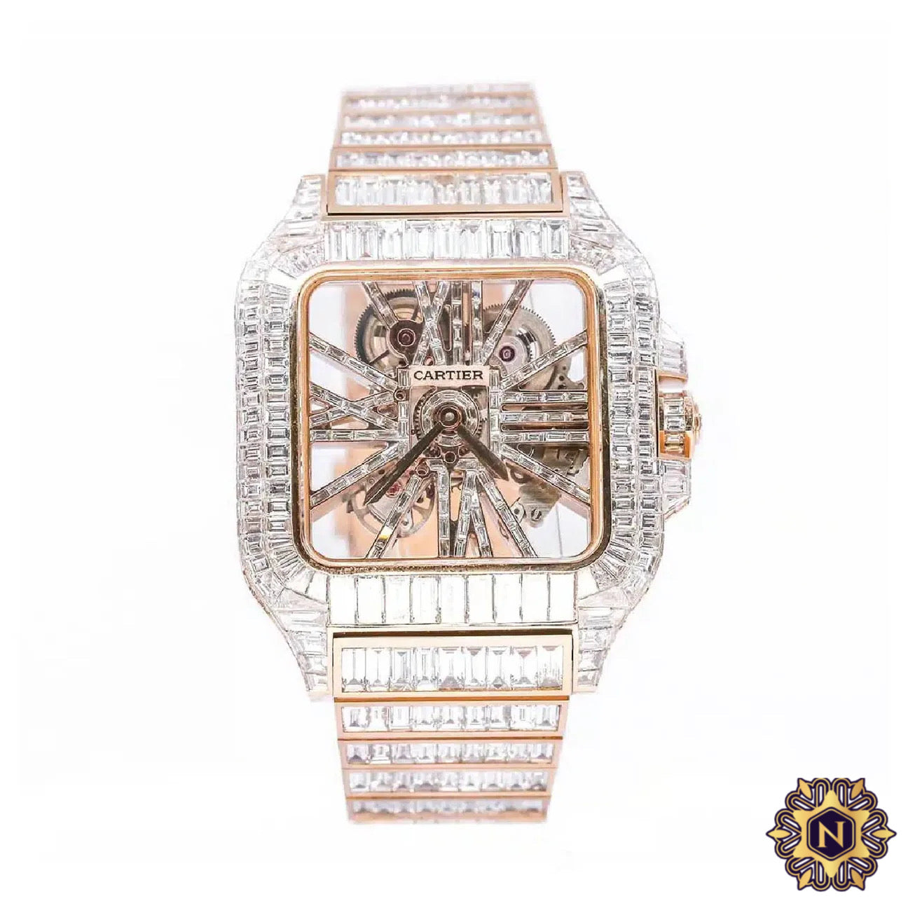 Cartier Santos Skeleton Iced Out Rose Gold
Custom Diamond Watch, WHSA0015