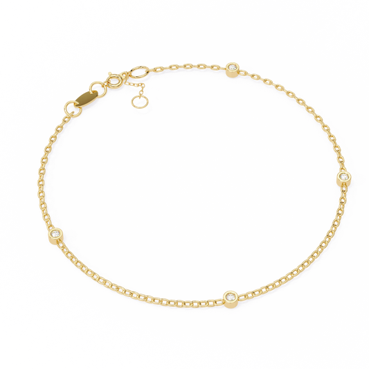 Gold Diamond Station Chain Bracelet