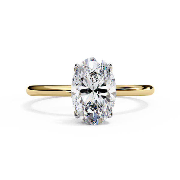 Oval Poise – Diamond Solitaire Ring with Slim Shank in 14K Gold