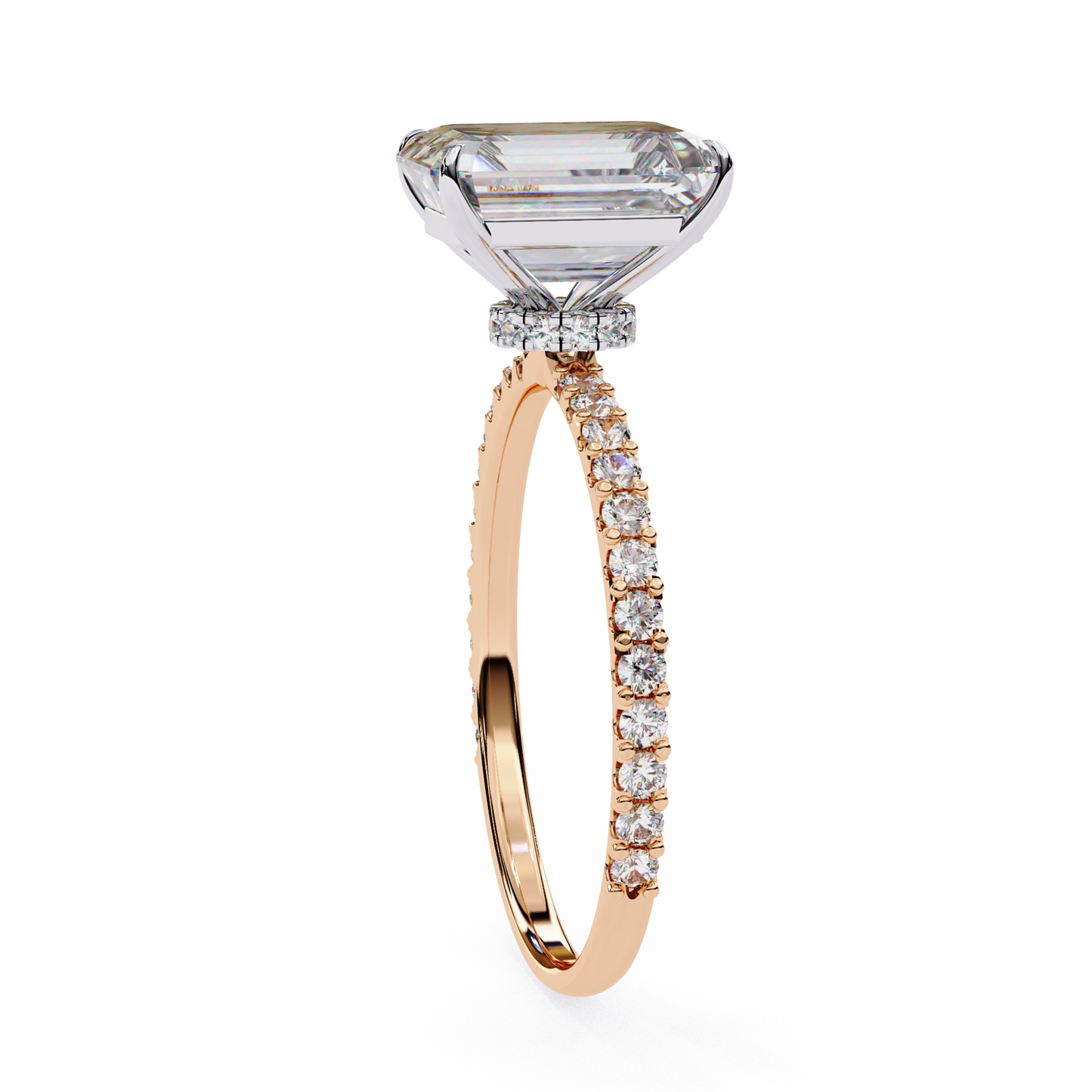 Twin Merge – Emerald & Round Lab Diamond Dual-Band Ring in 14K Gold