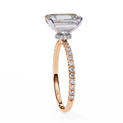 Twin Merge – Emerald & Round Lab Diamond Dual-Band Ring in 14K Gold