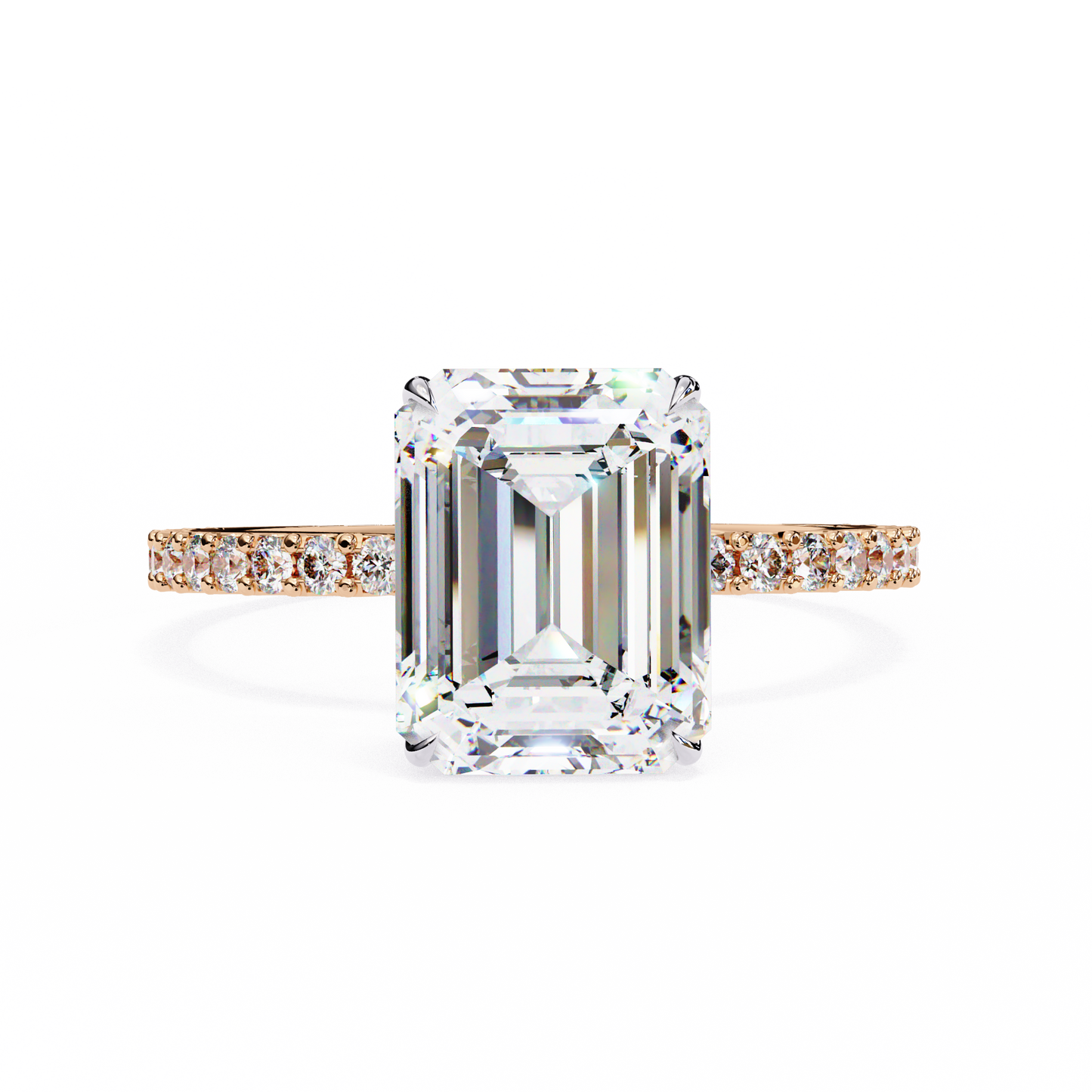 Twin Merge – Emerald & Round Lab Diamond Dual-Band Ring in 14K Gold