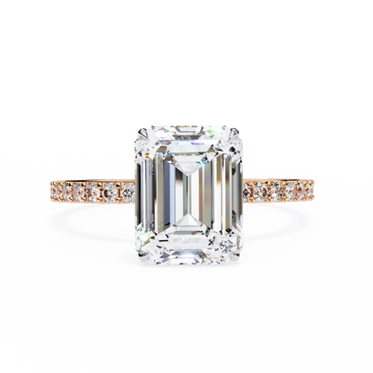 Twin Merge – Emerald & Round Lab Diamond Dual-Band Ring in 14K Gold