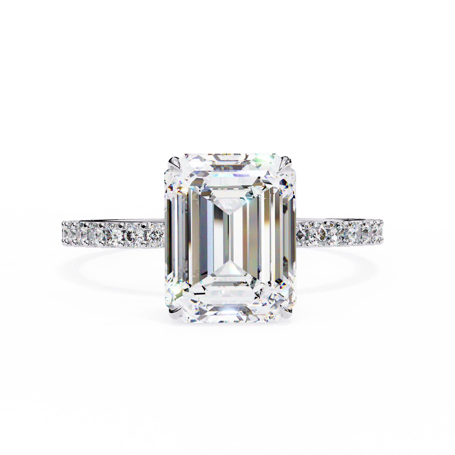 Twin Merge – Emerald & Round Lab Diamond Dual-Band Ring in 14K Gold
