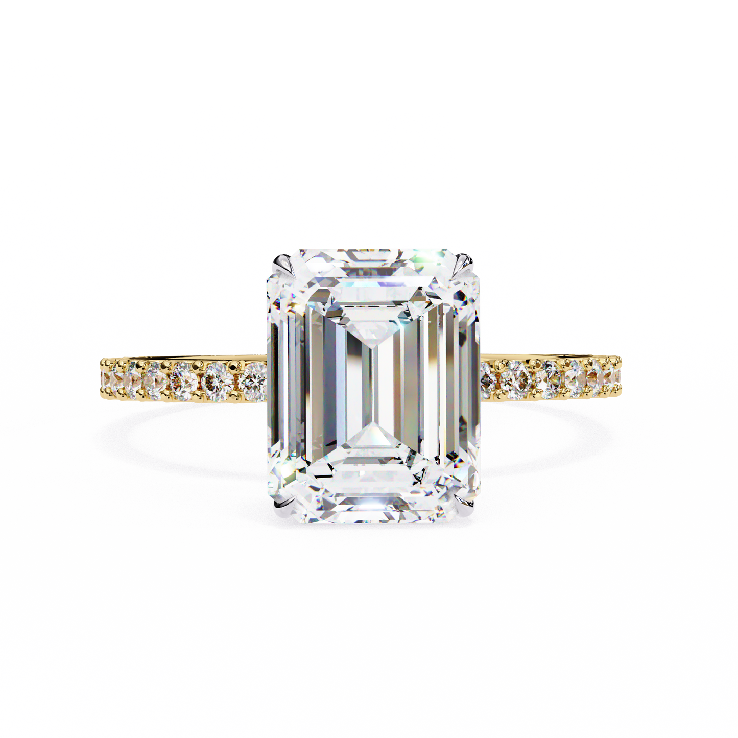 Twin Merge – Emerald & Round Lab Diamond Dual-Band Ring in 14K Gold