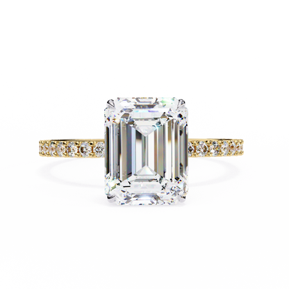 Twin Merge – Emerald & Round Lab Diamond Dual-Band Ring in 14K Gold