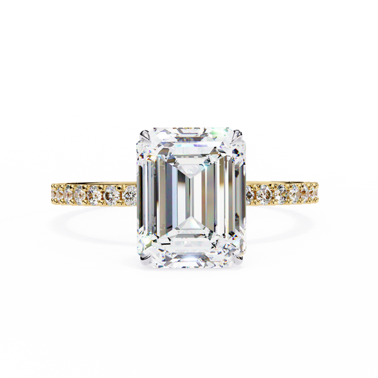Twin Merge – Emerald & Round Lab Diamond Dual-Band Ring in 14K Gold