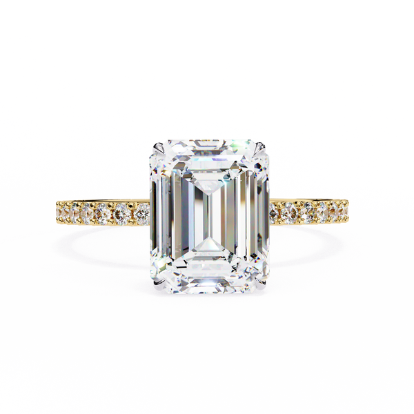 Twin Merge – Emerald & Round Diamond Dual-Band Ring in 14K Gold