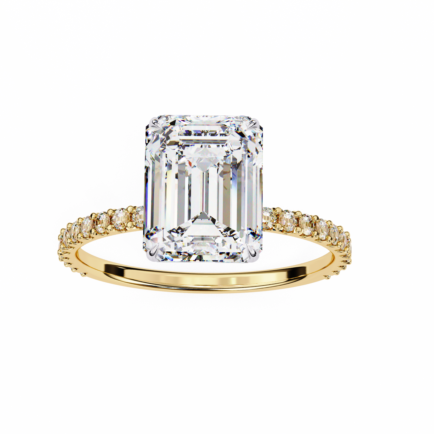 Twin Merge – Emerald & Round Lab Diamond Dual-Band Ring in 14K Gold