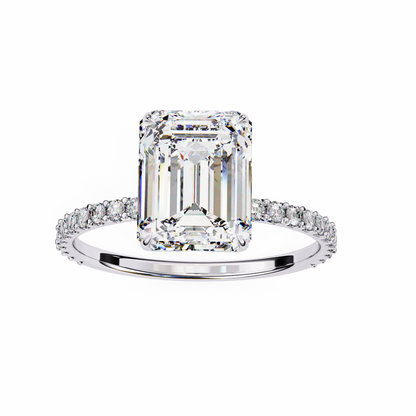 Twin Merge – Emerald & Round Lab Diamond Dual-Band Ring in 14K Gold