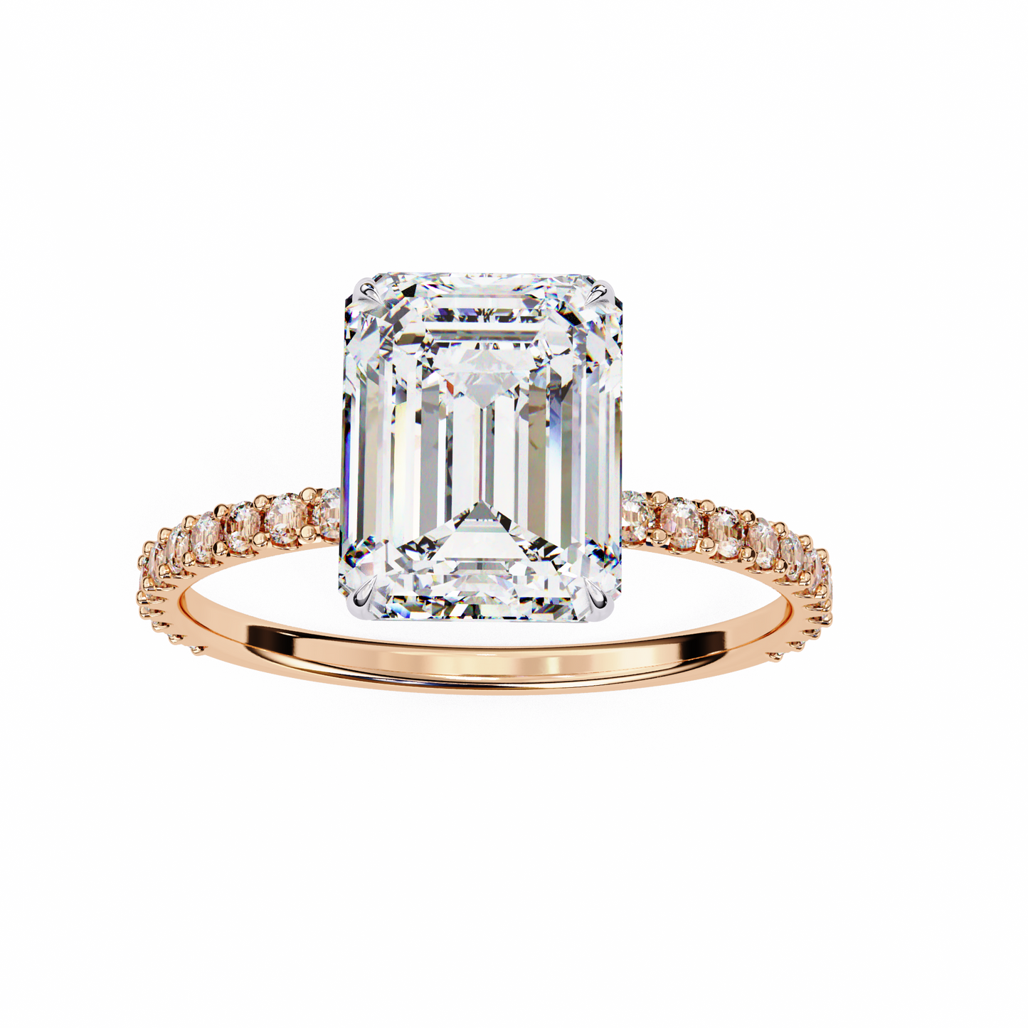 Twin Merge – Emerald & Round Lab Diamond Dual-Band Ring in 14K Gold