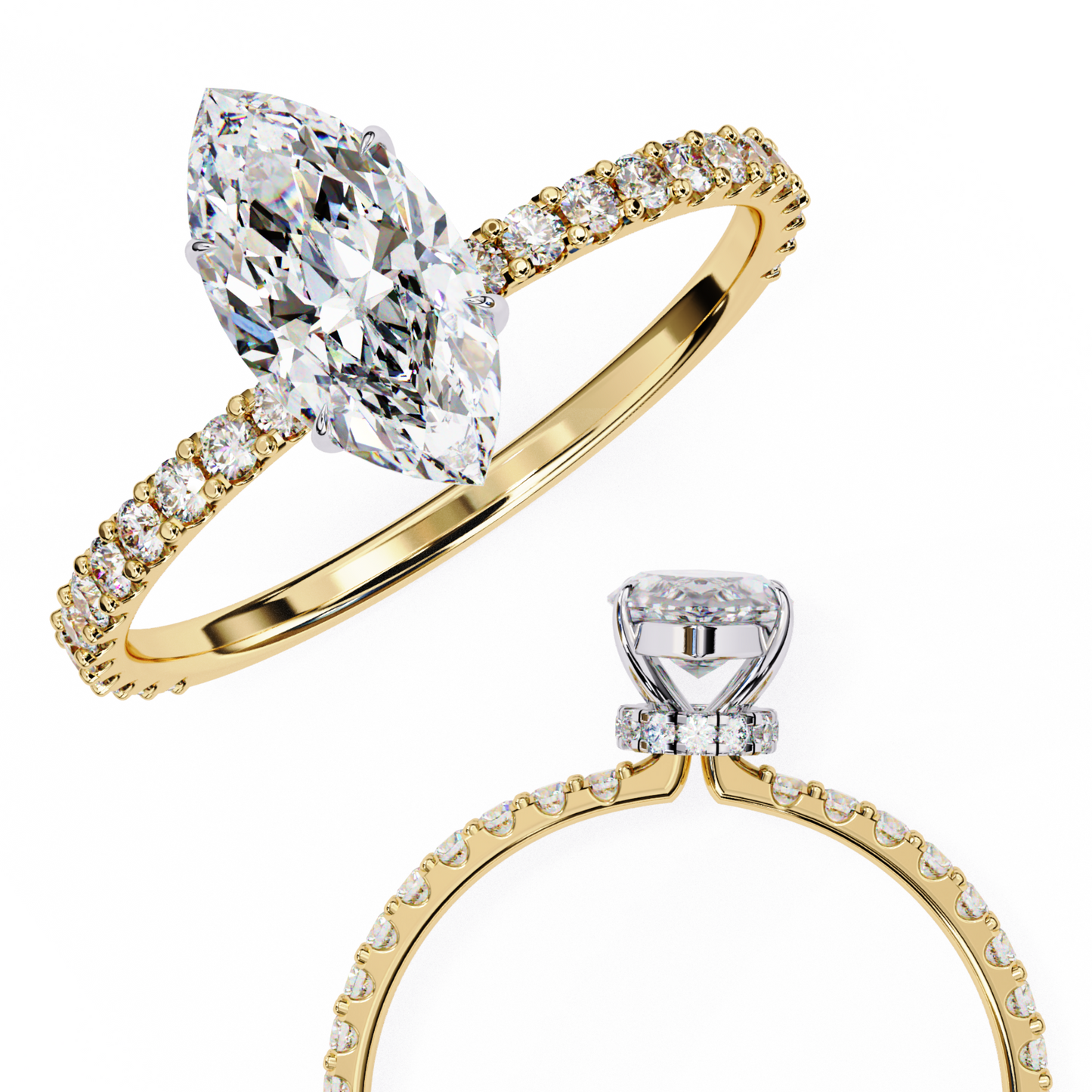 Marquise Lineage – Lab Diamond Row Ring with Sculpted Gold Band in 14K