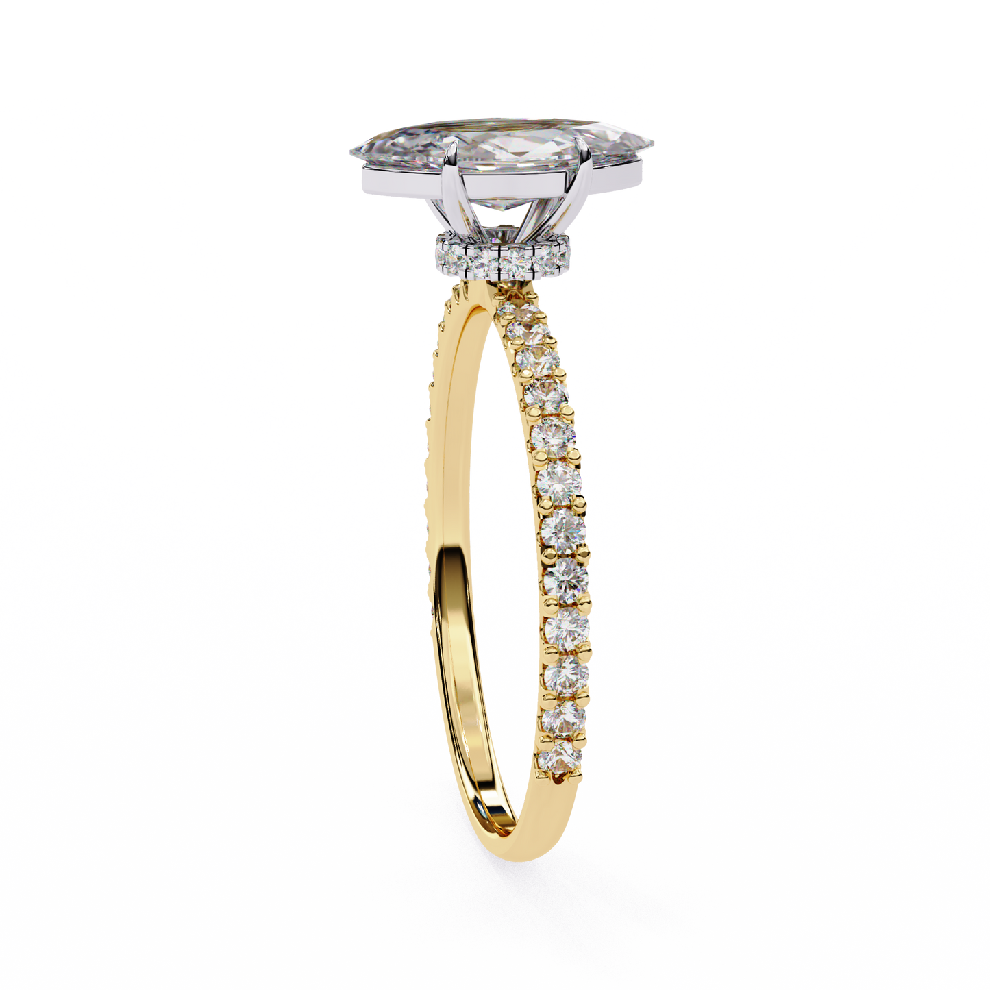 Marquise Lineage – Lab Diamond Row Ring with Sculpted Gold Band in 14K