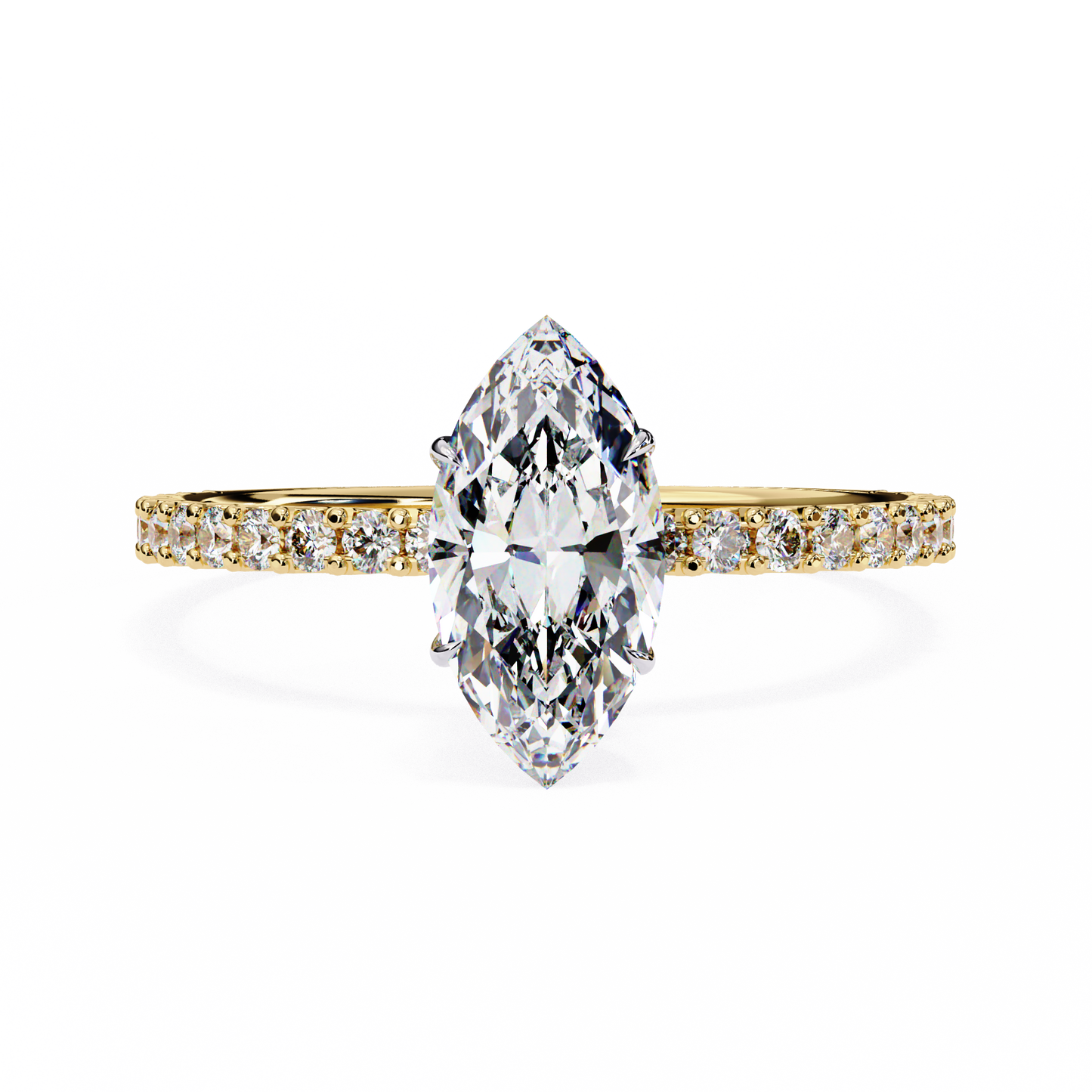 Marquise Lineage – Lab Diamond Row Ring with Sculpted Gold Band in 14K