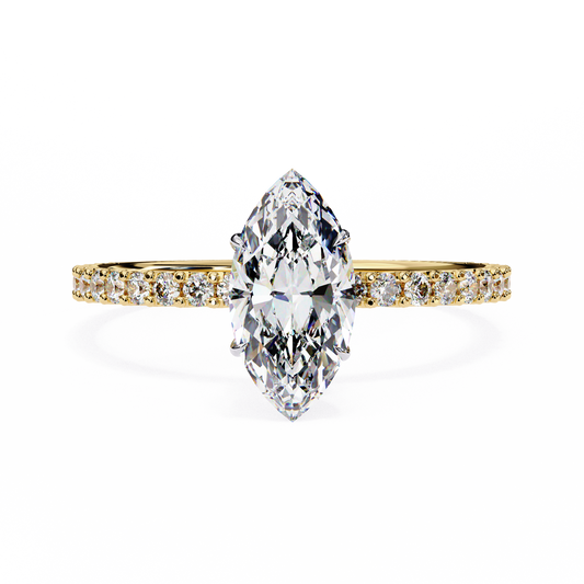 Marquise Lineage – Lab Diamond Row Ring with Sculpted Gold Band in 14K
