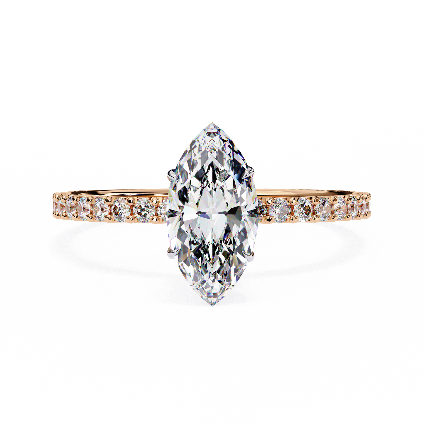 Marquise Lineage – Lab Diamond Row Ring with Sculpted Gold Band in 14K