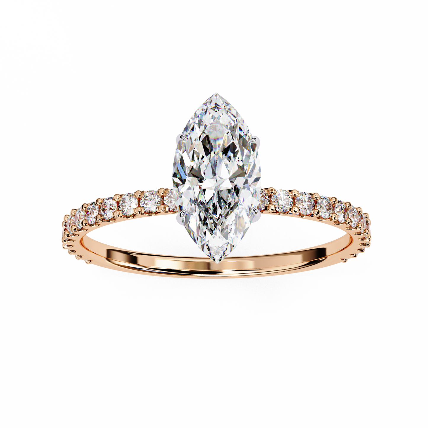 Marquise Lineage – Lab Diamond Row Ring with Sculpted Gold Band in 14K