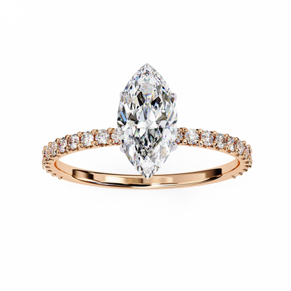 Marquise Lineage – Lab Diamond Row Ring with Sculpted Gold Band in 14K