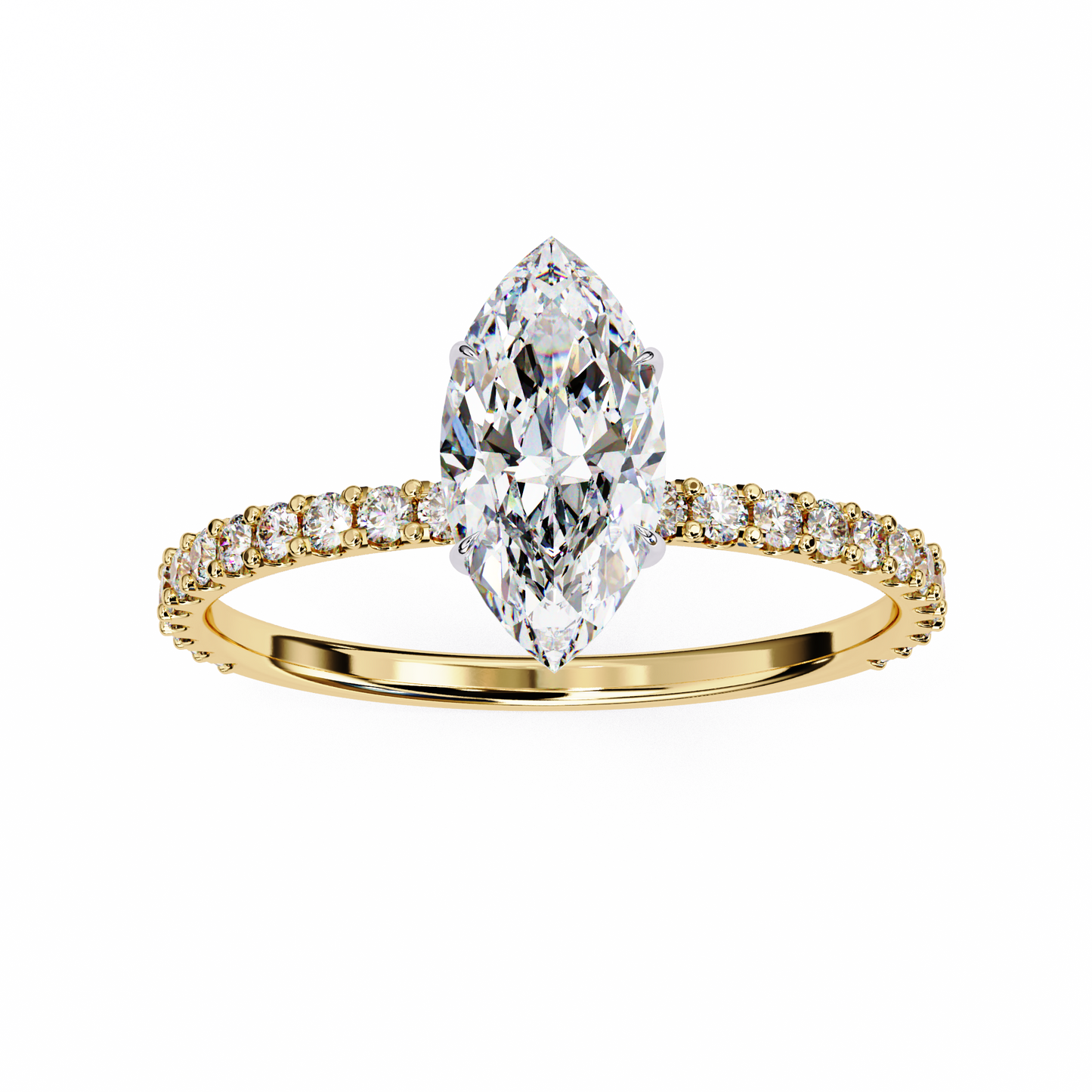 Marquise Lineage – Lab Diamond Row Ring with Sculpted Gold Band in 14K