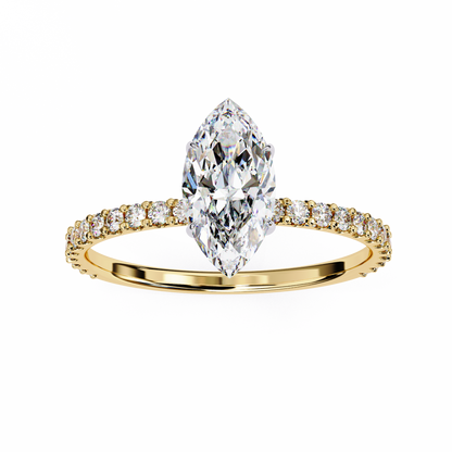 Marquise Lineage – Lab Diamond Row Ring with Sculpted Gold Band in 14K