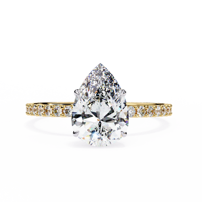 Pear Offset – Lab Diamond Ring with Asymmetric Split Shank in 14K Gold