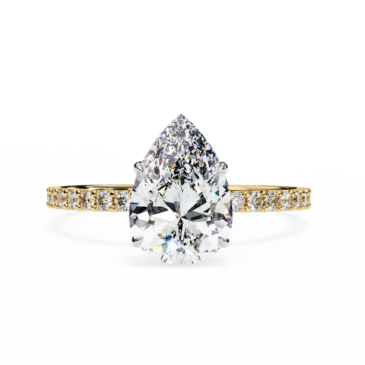 Pear Offset – Lab Diamond Ring with Asymmetric Split Shank in 14K Gold