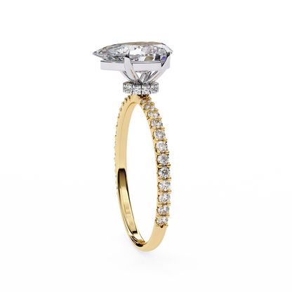 Pear Offset – Lab Diamond Ring with Asymmetric Split Shank in 14K Gold