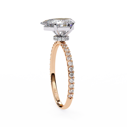 Pear Offset – Lab Diamond Ring with Asymmetric Split Shank in 14K Gold