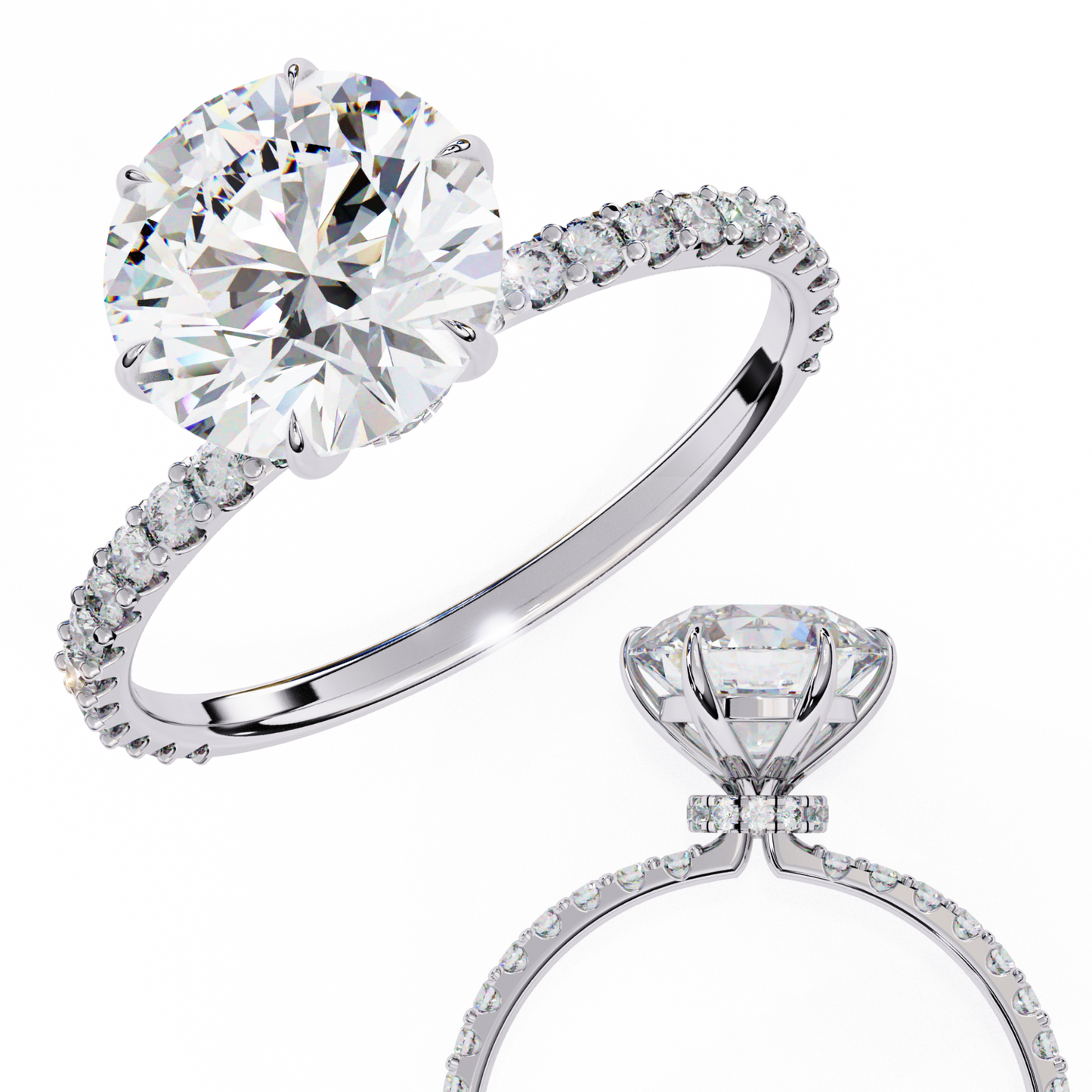 Round Solitaire Lab Diamond Band with Alternating Stones in 14K Gold