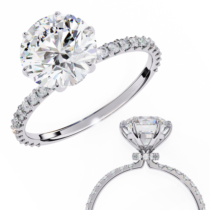 Round Solitaire Lab Diamond Band with Alternating Stones in 14K Gold