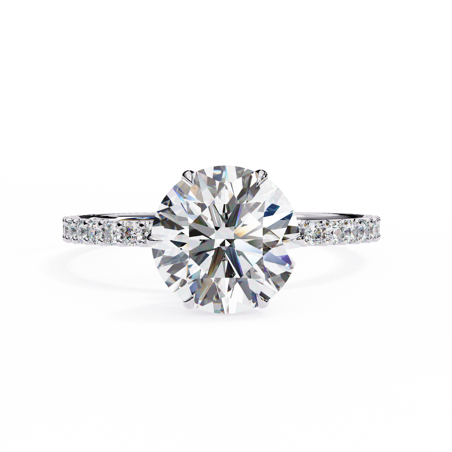 Round Solitaire Lab Diamond Band with Alternating Stones in 14K Gold