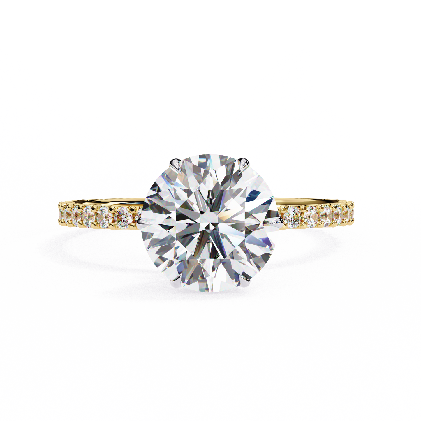 Round Solitaire Lab Diamond Band with Alternating Stones in 14K Gold