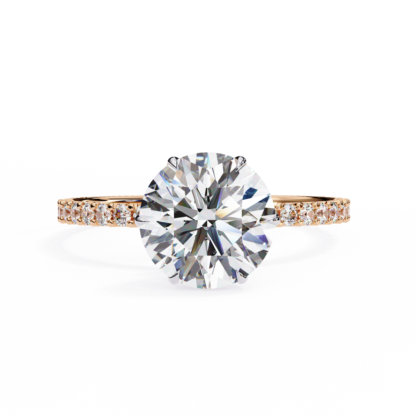 Round Solitaire Lab Diamond Band with Alternating Stones in 14K Gold