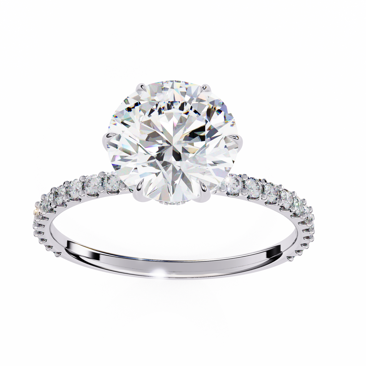 Round Solitaire Lab Diamond Band with Alternating Stones in 14K Gold