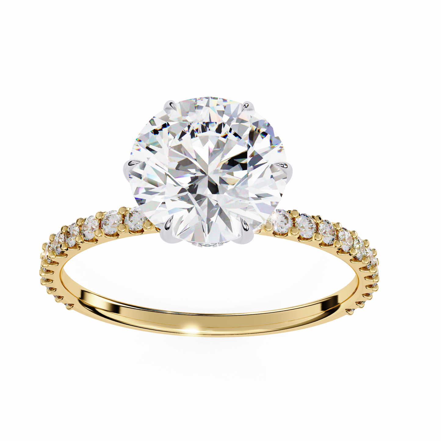 Round Solitaire Lab Diamond Band with Alternating Stones in 14K Gold