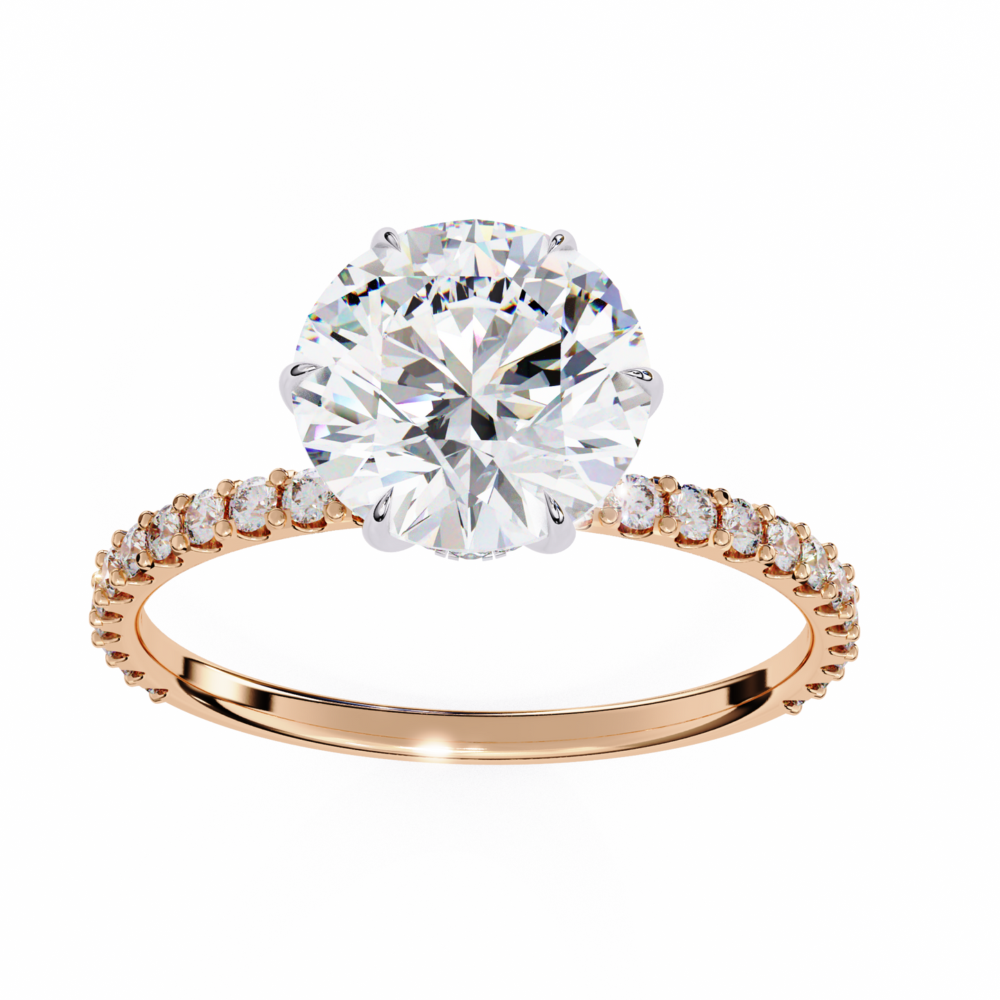 Round Solitaire Lab Diamond Band with Alternating Stones in 14K Gold