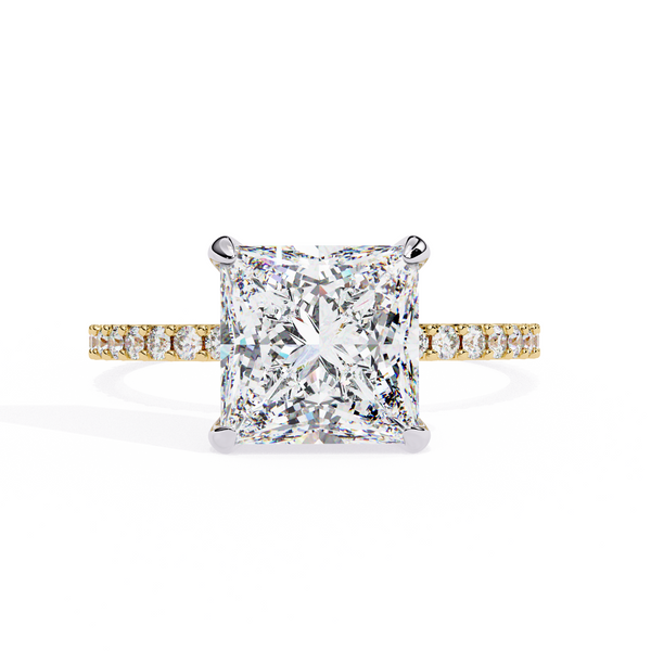 Princess Edge – Diamond Ring with Tiered Accent Band in 14K Gold