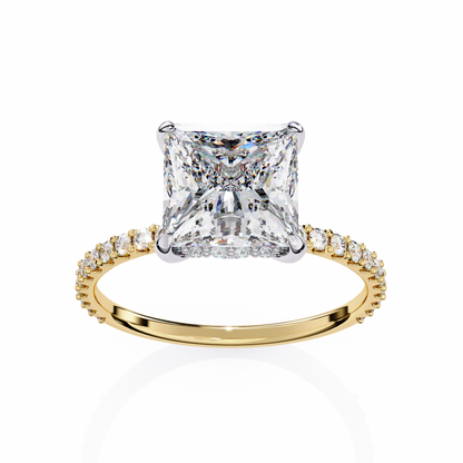 Princess Edge – Lab Diamond Ring with Tiered Accent Band in 14K Gold