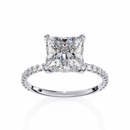 Princess Edge – Lab Diamond Ring with Tiered Accent Band in 14K Gold