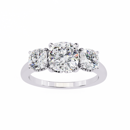 Trinity Regal – Cushion Trio Diamond Ring in 14K Gold