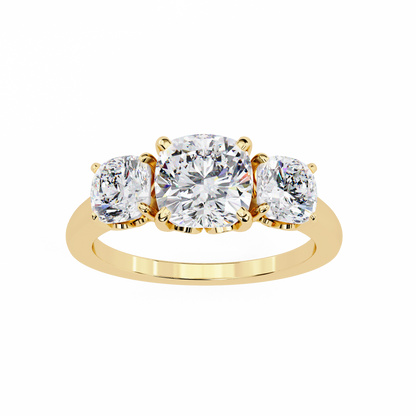 Trinity Regal – Cushion Trio Diamond Ring in 14K Gold