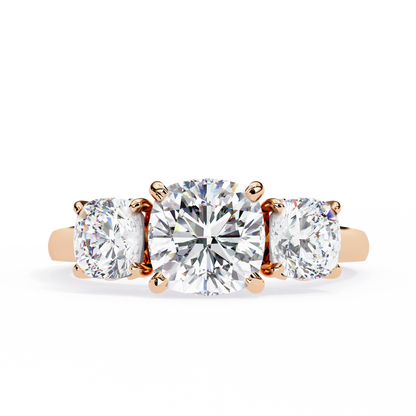 Trinity Regal – Cushion Trio Diamond Ring in 14K Gold