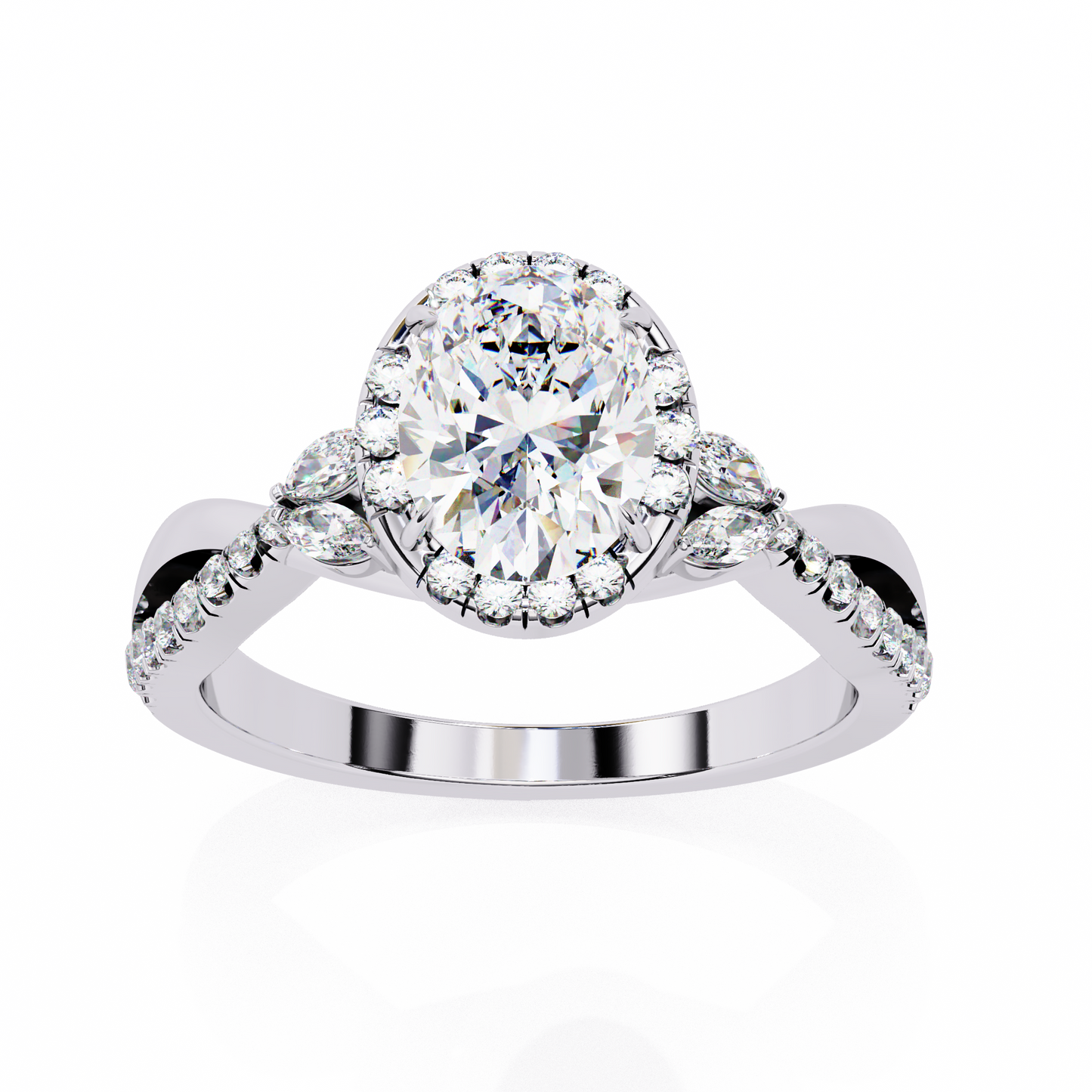 Oval Crown – Lab Diamond Ring with Tapered Band in 14K Gold