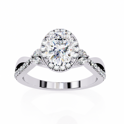 Oval Crown – Lab Diamond Ring with Tapered Band in 14K Gold