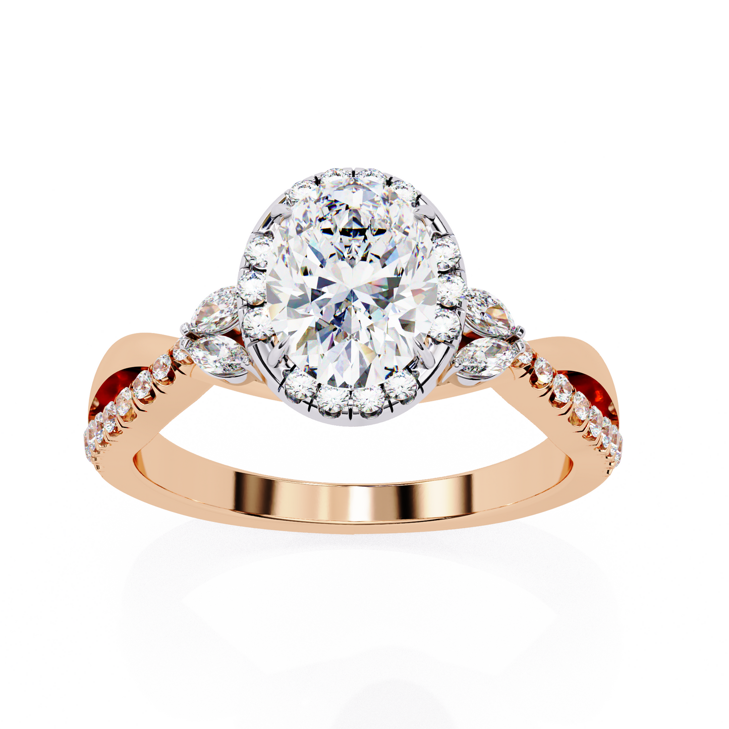 Oval Crown – Diamond Ring with Tapered Band in 14K Gold