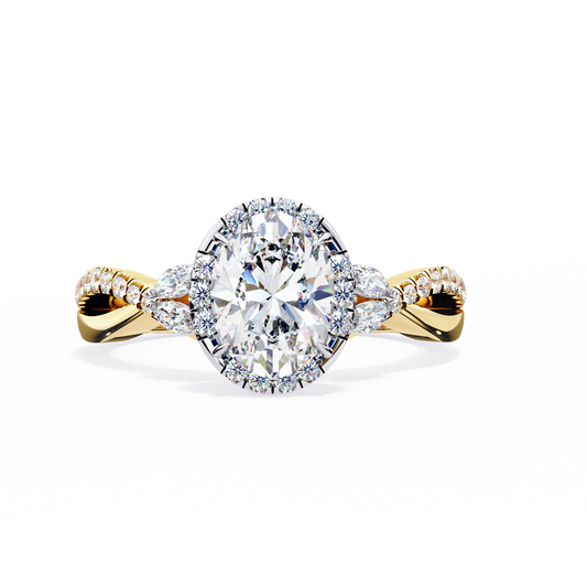Oval Crown – Diamond Ring with Tapered Band in 14K Gold