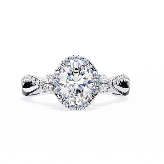 Oval Crown – Lab Diamond Ring with Tapered Band in 14K Gold