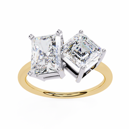 Toi et Moi – Diamond Duo Ring with Radiant & Asscher in 14K Gold