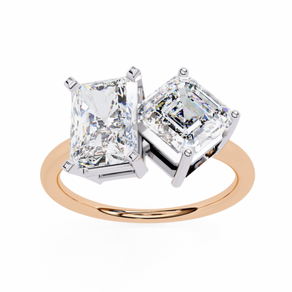 Toi et Moi – Diamond Duo Ring with Radiant & Asscher in 14K Gold
