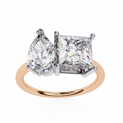 Toi Moi Fleur – Pear & Princess Lab Diamond Open Ring in 14K Gold